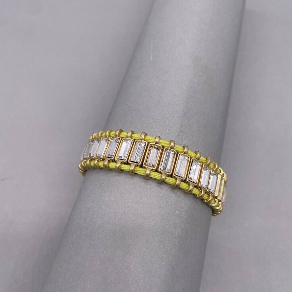 J. Crew Crystal Baguette Rope Bangle Bracelet Adjustable Gold Tone